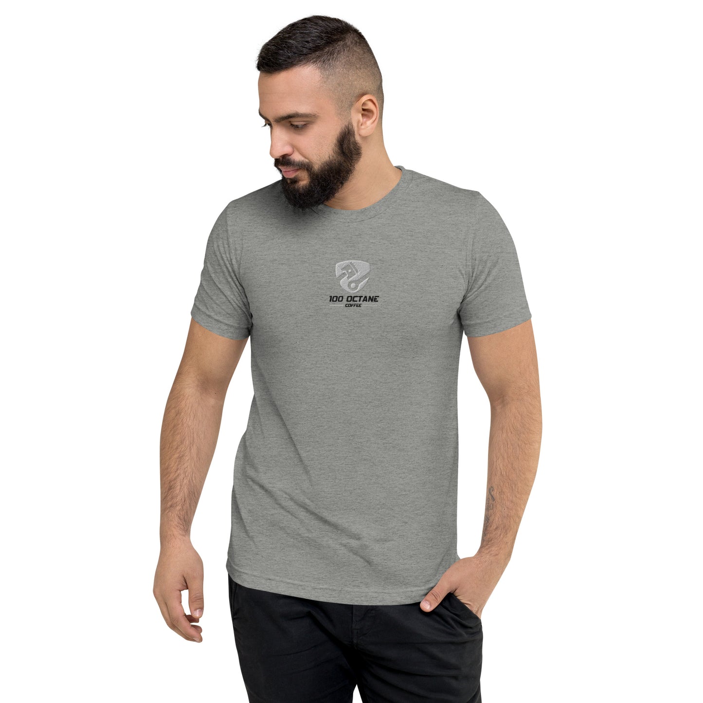 White & Black Embroidery Logo Men Tee