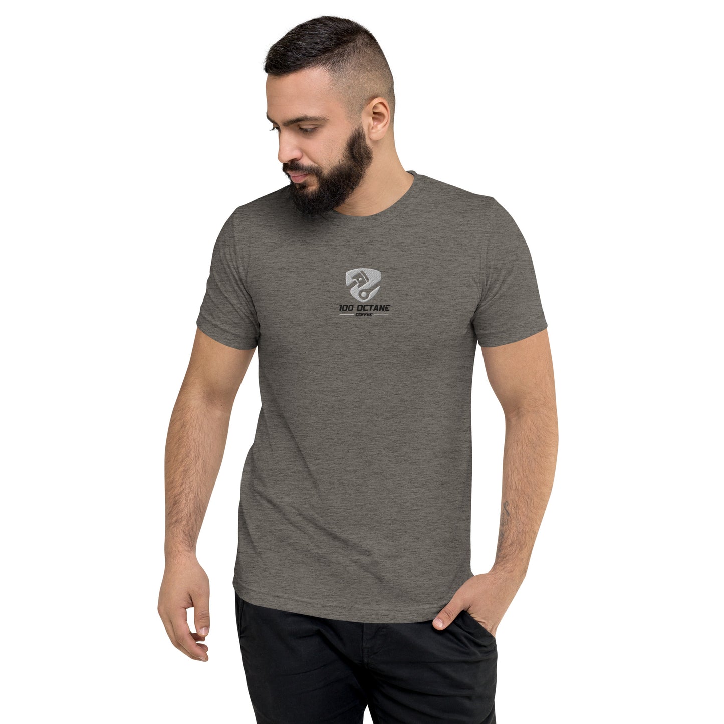 White & Black Embroidery Logo Men Tee