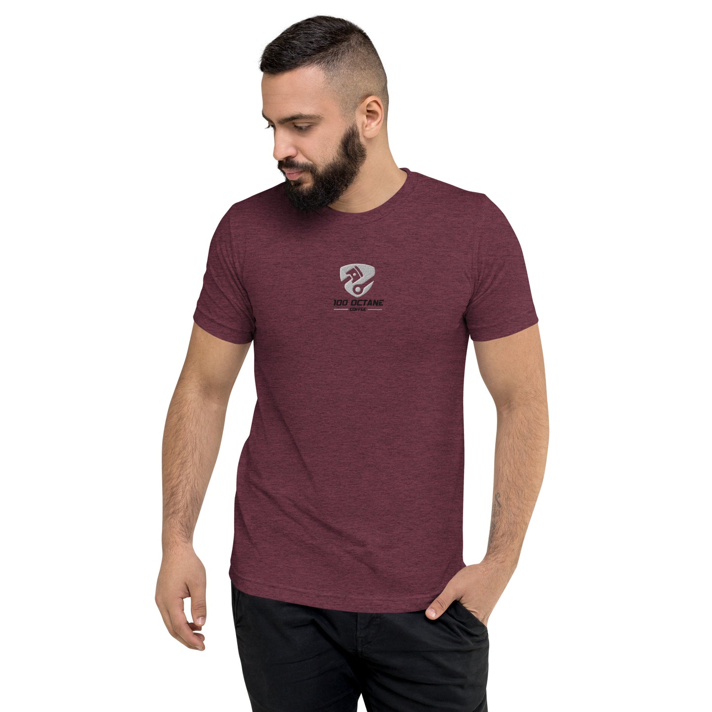 White & Black Embroidery Logo Men Tee