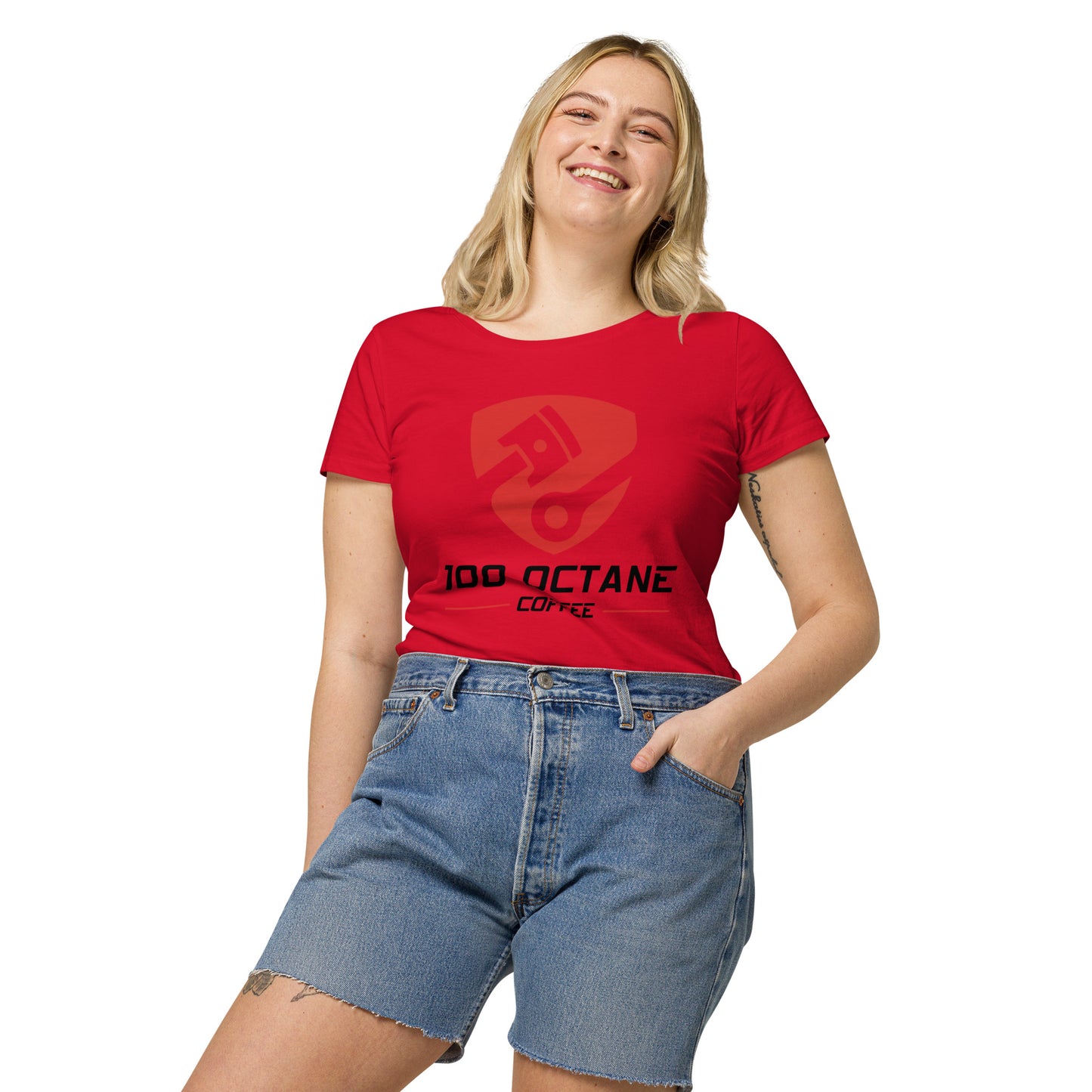 Red & Black Logo Women Tee