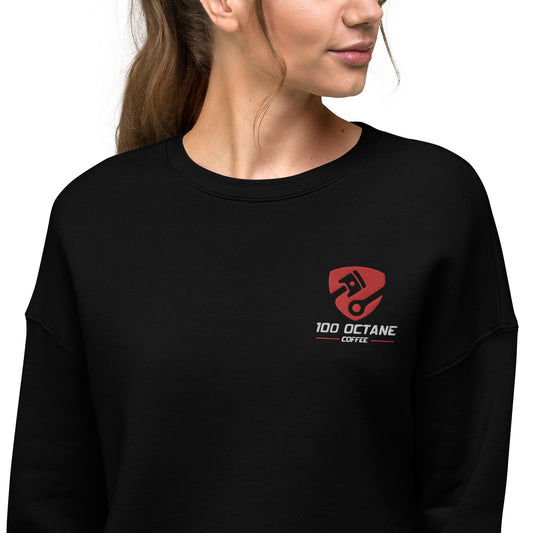 Red & White Embroidery Logo Women Crop Sweatshirt